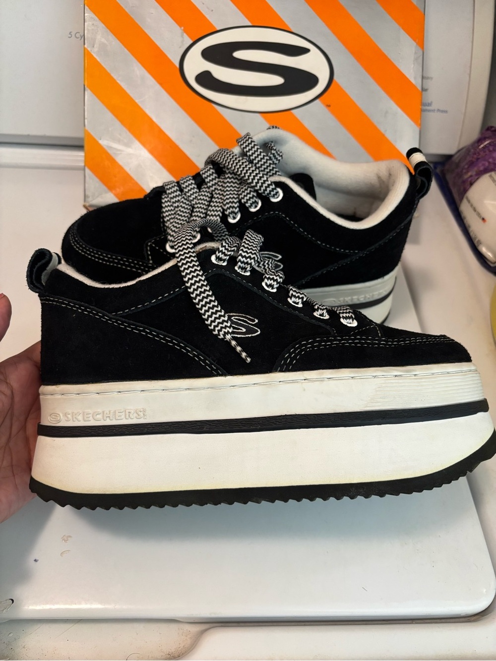 Skechers Kids Black & White Platform Lace-Up Sneakers